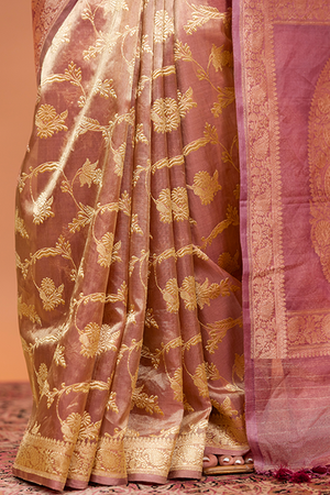 Onion Pink Tissue Silk Saree — Kadwa Jaal