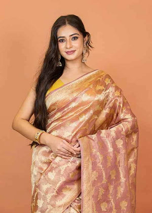 Onion Pink Tissue Silk Saree — Kadwa Jaal