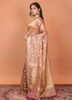 Onion Pink Tissue Silk Saree — Kadwa Jaal