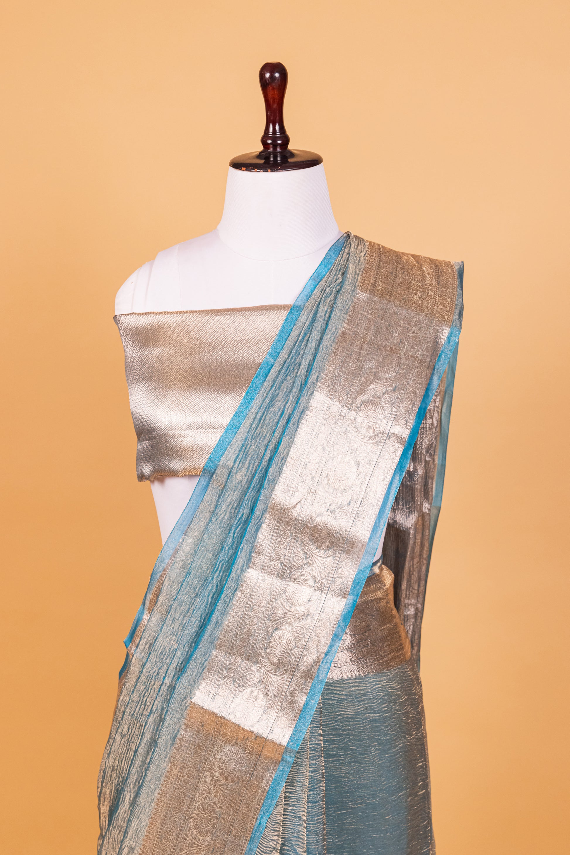 Turquoise blue Tissue Pure Silk Dyed Saree