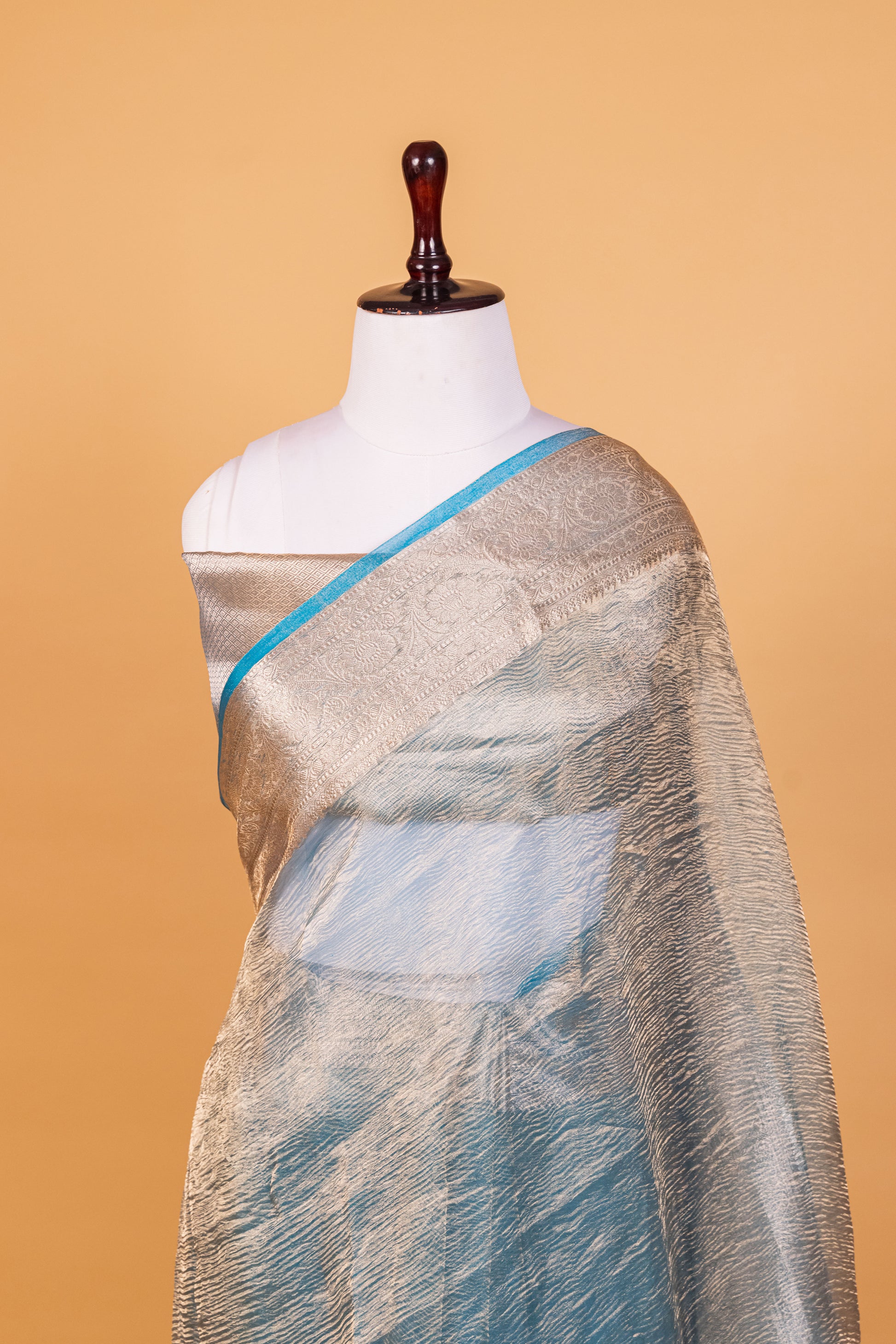 Turquoise blue Tissue Pure Silk Dyed Saree