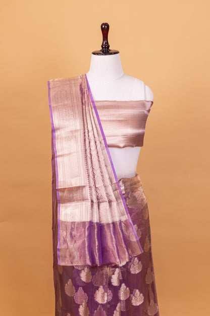 Purple Tissue Pure Silk Dyed Saree - Panaya 