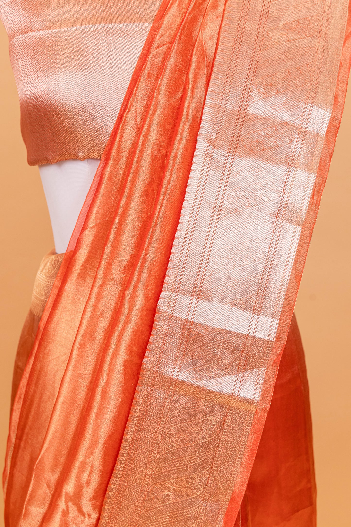 Copper Tissue Pure Silk Dyed Saree - Panaya 