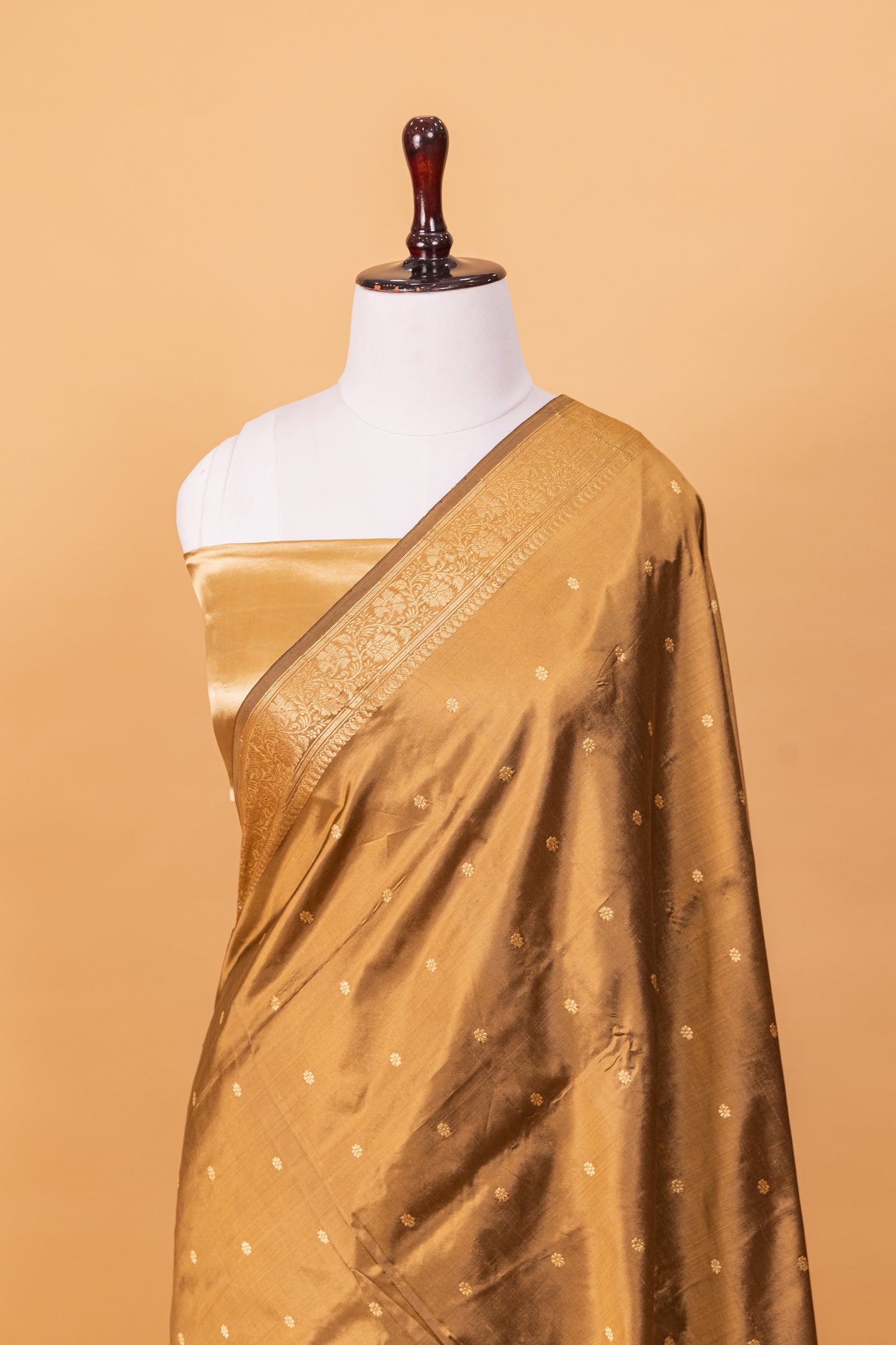 Khaki Katan Pure Silk Kadhwa Saree - Panaya 