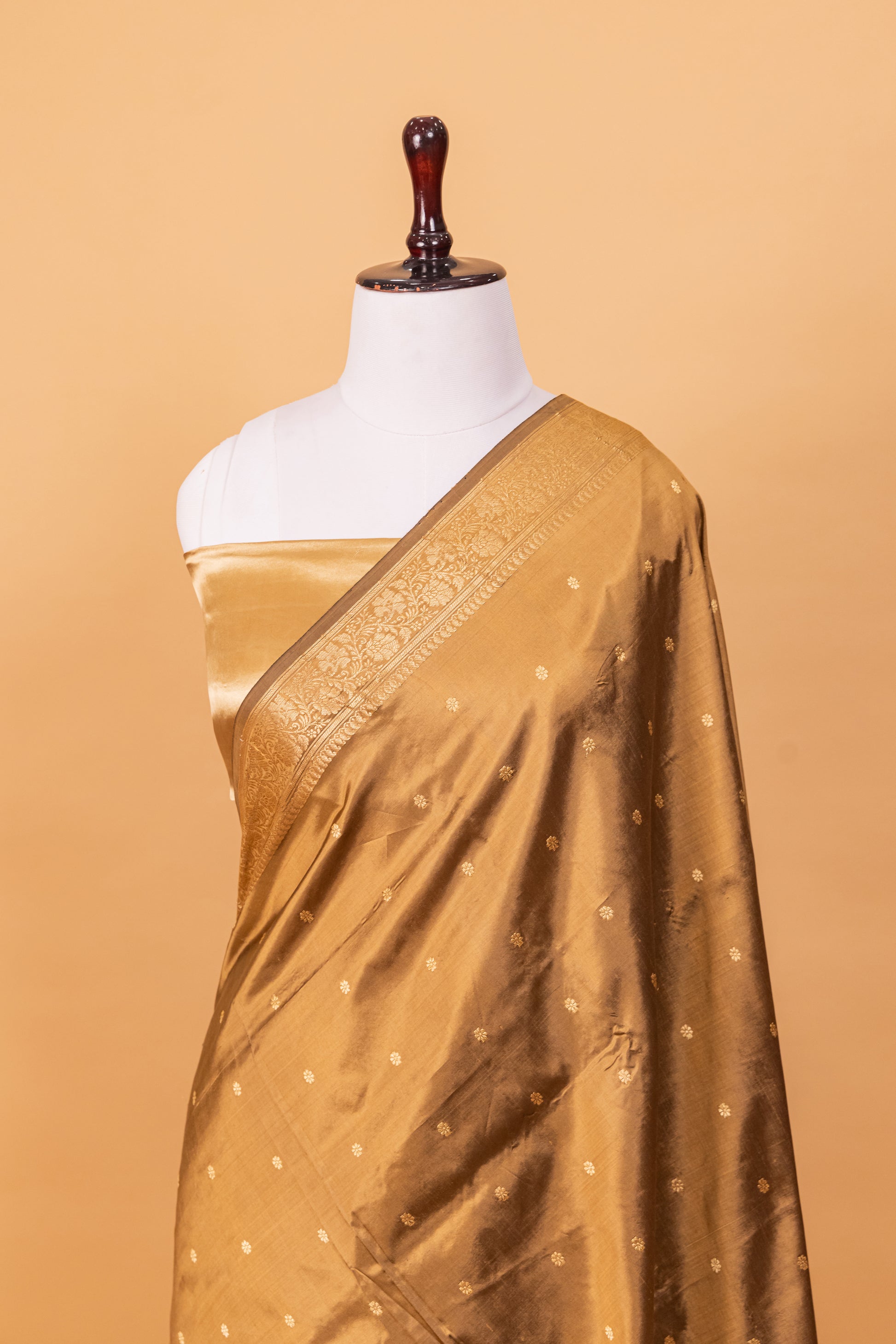 Khaki Katan Pure Silk Kadhwa Saree