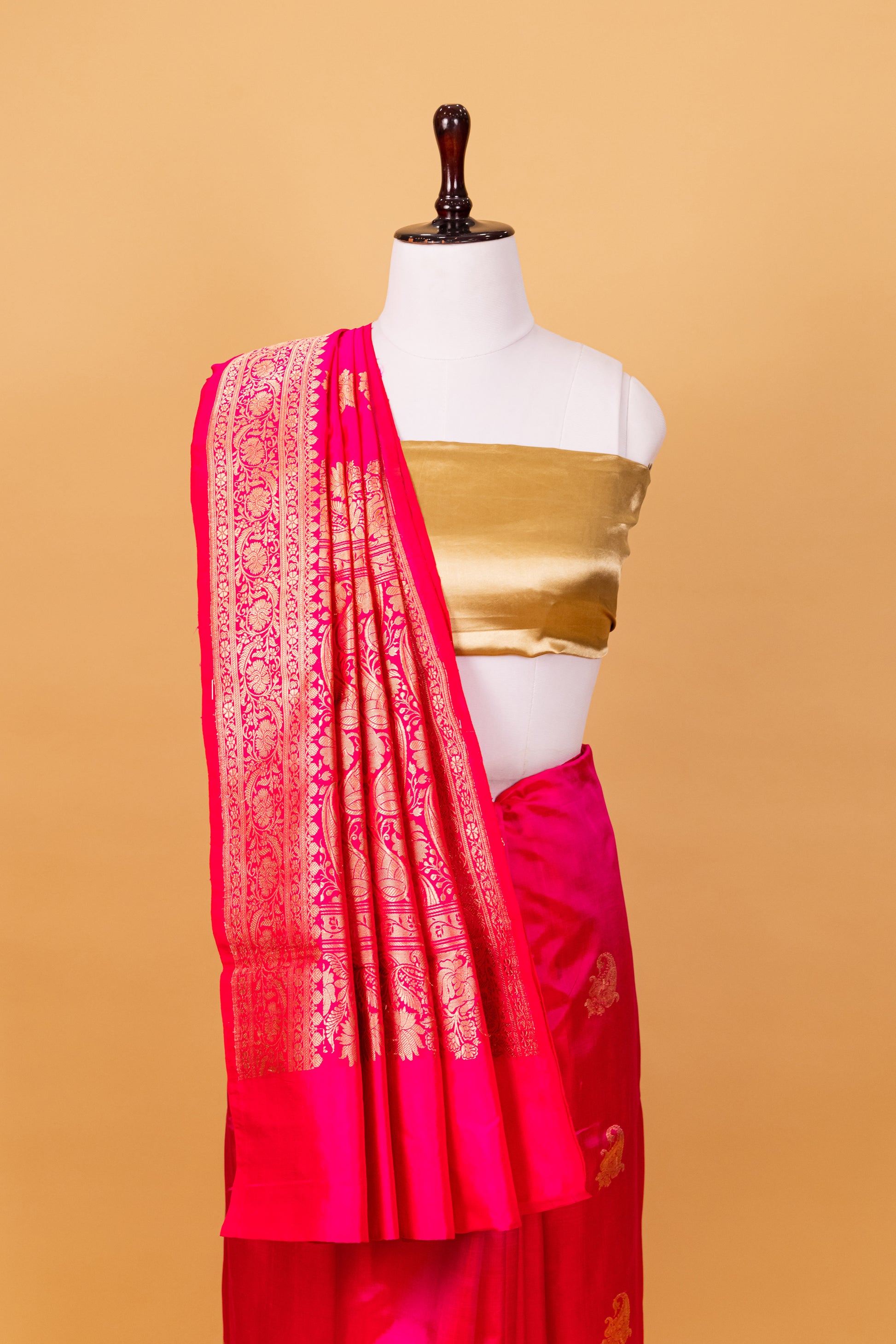 Rani Pink Katan Pure Silk Kadhwa Saree
