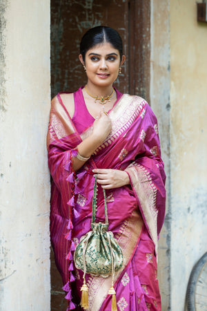Magenta Katan Silk Saree — Kadwa Booti
