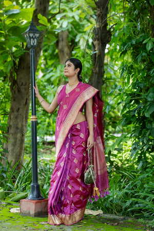 Magenta Katan Silk Saree — Kadwa Booti