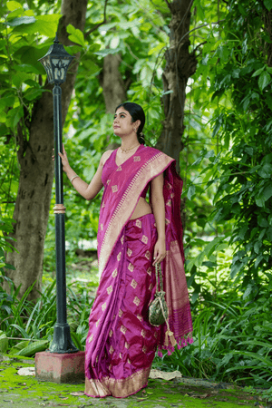 Magenta Katan Silk Saree — Kadwa Rombus Boota