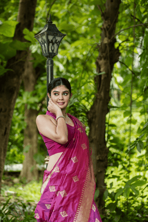 Magenta Katan Silk Saree — Kadwa Rombus Boota