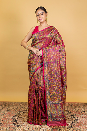 Hot Pink Katan Silk Saree — Tanchui Meena Jaal