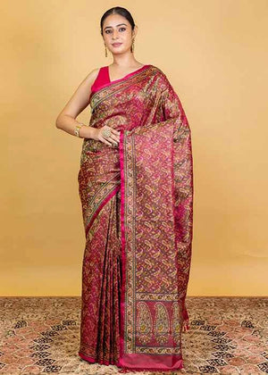 Hot Pink Katan Silk Saree — Tanchui Meena Jaal