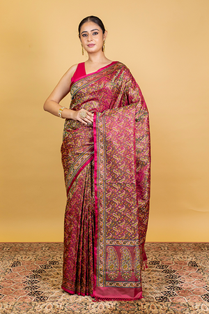 Hot Pink Katan Silk Saree — Tanchui Meena Jaal