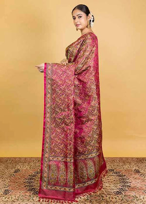 Hot Pink Katan Silk Saree — Tanchui Meena Jaal