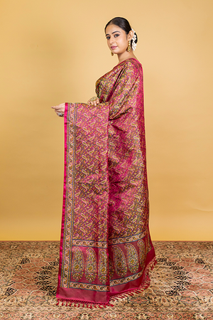 Hot Pink Katan Silk Saree — Tanchui Meena Jaal