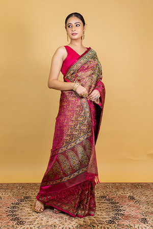 Hot Pink Katan Silk Saree — Tanchui Meena Jaal