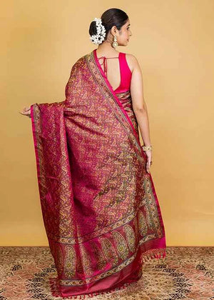 Hot Pink Katan Silk Saree — Tanchui Meena Jaal