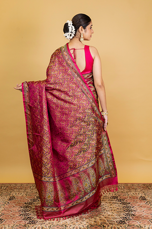 Hot Pink Katan Silk Saree — Tanchui Meena Jaal