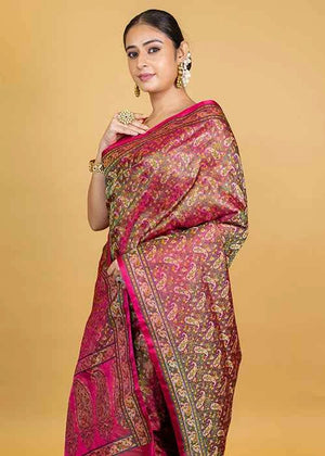 Hot Pink Katan Silk Saree — Tanchui Meena Jaal