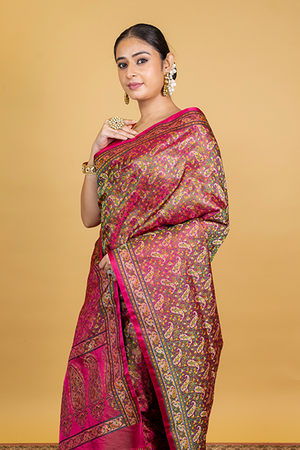 Hot Pink Katan Silk Saree — Tanchui Meena Jaal