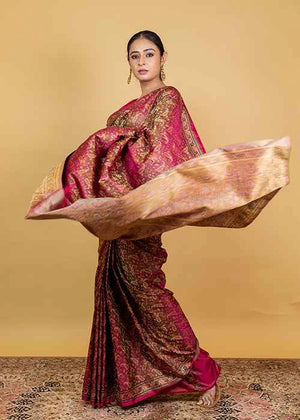 Hot Pink Katan Silk Saree — Tanchui Meena Jaal