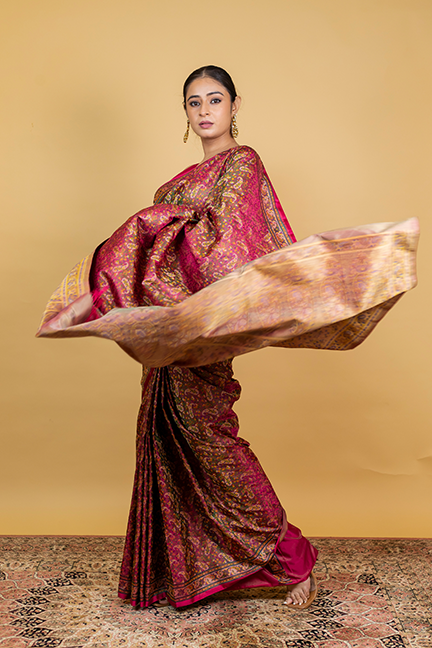 Hot Pink Katan Silk Saree — Tanchui Meena Jaal