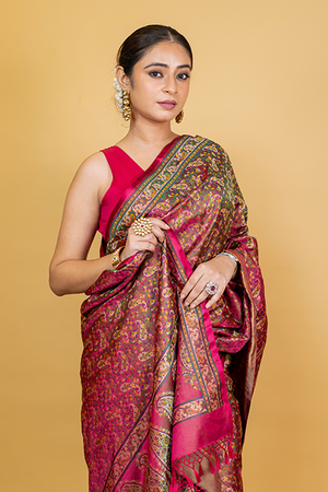 Hot Pink Katan Silk Saree — Tanchui Meena Jaal