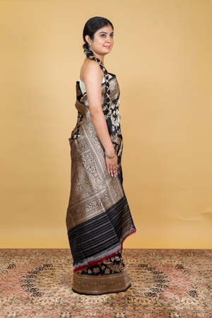 Black Katan Silk Saree — Cut Work Booti