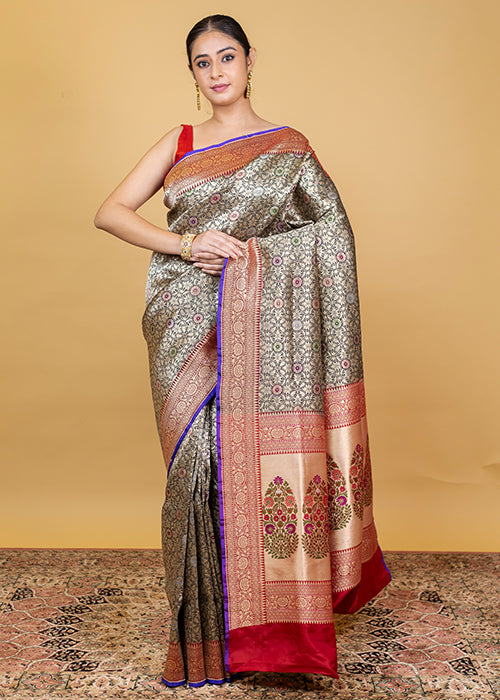 Black Katan Silk Saree — Tanchui Booti