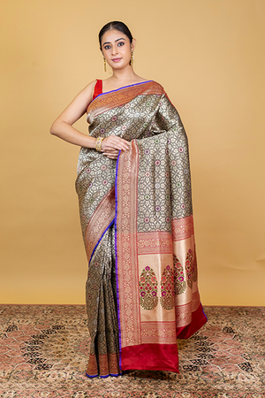Black Katan Silk Saree — Tanchui Booti