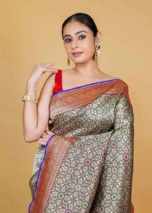 Black Katan Silk Saree — Tanchui Booti