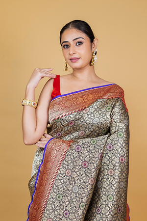Black Katan Silk Saree — Tanchui Booti