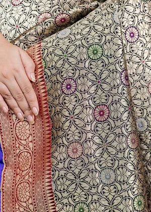 Black Katan Silk Saree — Tanchui Booti