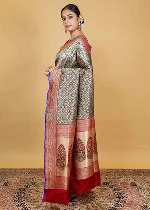 Black Katan Silk Saree — Tanchui Booti