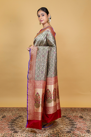 Black Katan Silk Saree — Tanchui Booti