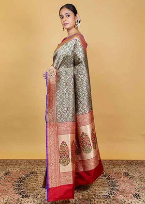 Black Katan Silk Saree — Tanchui Booti
