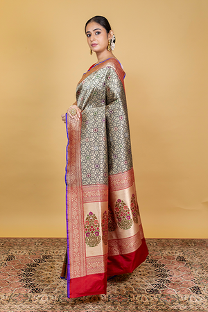 Black Katan Silk Saree — Tanchui Booti