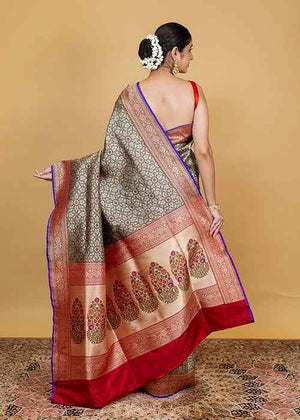 Black Katan Silk Saree — Tanchui Booti