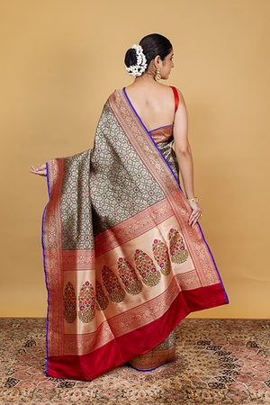 Black Katan Silk Saree — Tanchui Booti