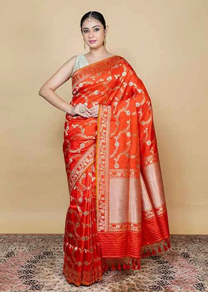 Orange Katan Silk Saree — Kadwa