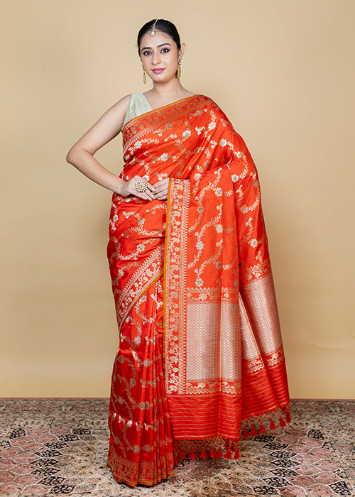 Orange Katan Silk Saree — Kadwa