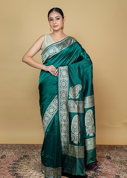 Green Katan Silk Saree — Kadwa Plain