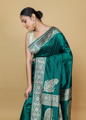 Green Katan Silk Saree — Kadwa Plain