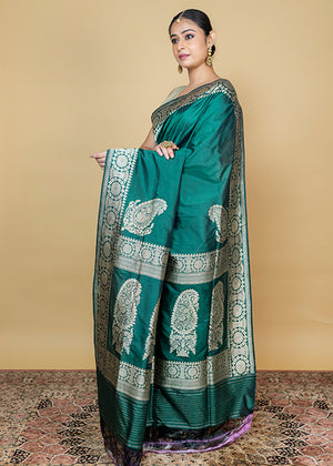 Green Katan Silk Saree — Kadwa Plain