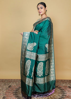 Green Katan Silk Saree — Kadwa Plain