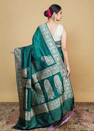 Green Katan Silk Saree — Kadwa Plain