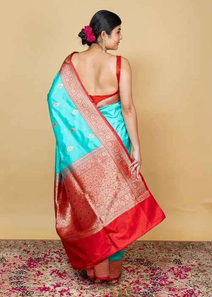 Powder Green Katan Silk Saree — Kadwa Booti