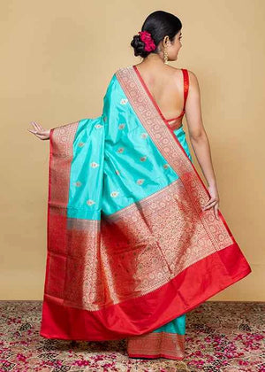 Powder Green Katan Silk Saree — Kadwa Booti