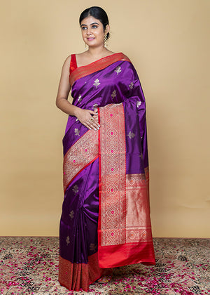 Dark Purple Katan Silk Saree — Kadwa Booti
