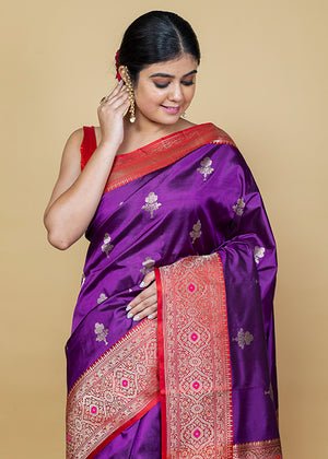 Dark Purple Katan Silk Saree — Kadwa Booti